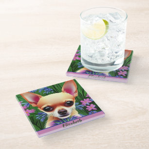 Personalisierter Rehbrauner Chihuahua-Welpe auf ei Glasuntersetzer