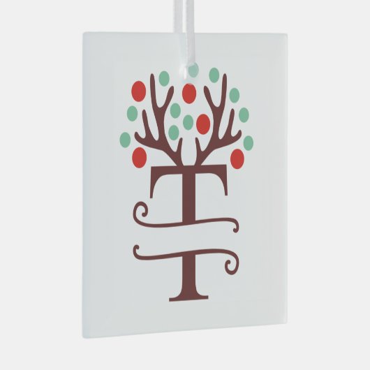 Personalisierter Reindeer Antlers Name "T" Ornament Aus Glas (Vorderseite Rechts)