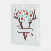 Personalisierter Reindeer Antlers Name "V" Ornament Aus Glas (Vorderseite links)