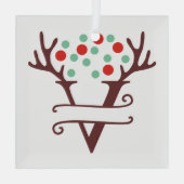 Personalisierter Reindeer Antlers Name "V" Ornament Aus Glas (Rückseite)