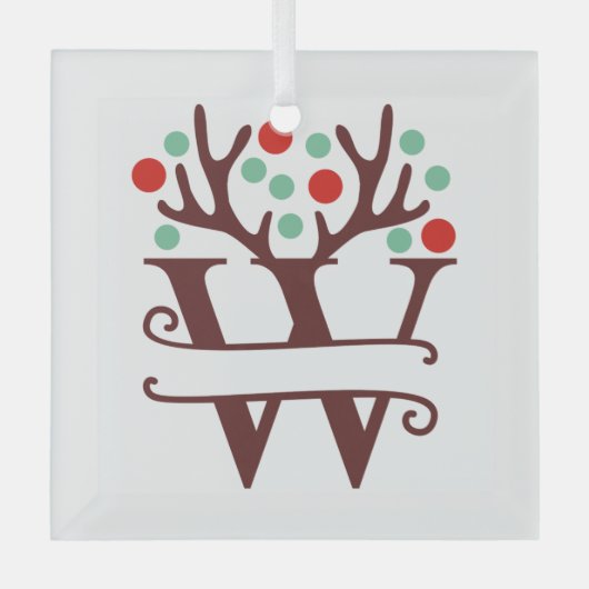 Personalisierter Reindeer Antlers Name "W" Ornament Aus Glas (Vorderseite)