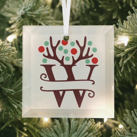 Personalisierter Reindeer Antlers Name "W" Ornament Aus Glas (Insitu)
