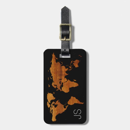 Personalisierter Reisender Wood Weltkarte Gepäckanhänger (Vorderseite vertikal)