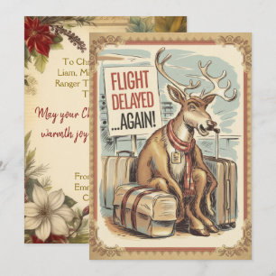Personalisierter Rentier-Flugverspätung Lustig Ret Feiertagskarte