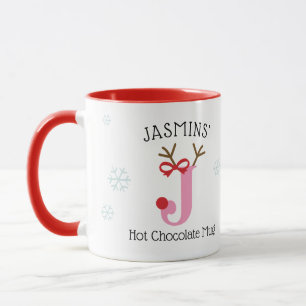 Personalisierter Rentier-J-Heißgetränkebecher für Tasse