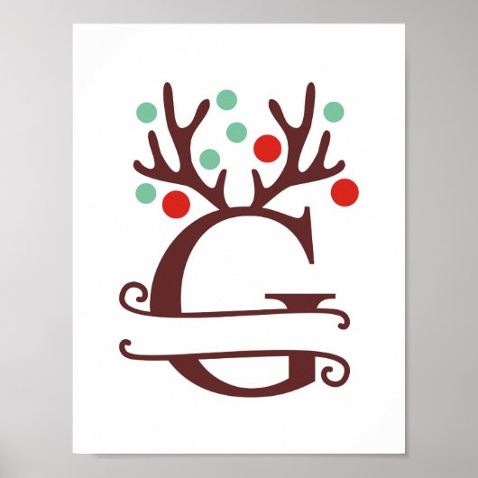 Personalisierter Rentierbrief G Split Monogramm Poster (Vorne)