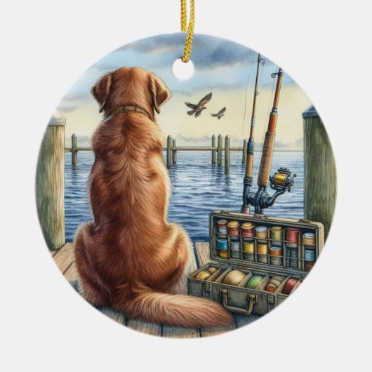 Personalisierter Retriever auf Dock Pet Memorial Keramik Ornament (Vorne)