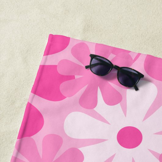 Personalisierter Retro-60er 70er Y2K Rosa Strandtuch (Beispiel)