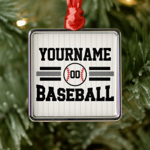 Personalisierter Retro-Baseballspieler NAME Team Ornament Aus Metall