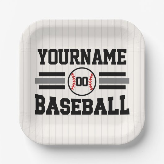 Personalisierter Retro-Baseballspieler NAME Team Pappteller (Vorderseite)