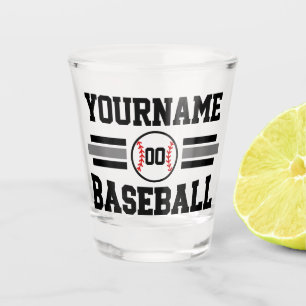 Personalisierter Retro-Baseballspieler NAME Team Schnapsglas