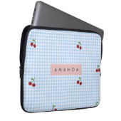Personalisierter Retro-Blauer Gingham-Kirschen-Dru Laptopschutzhülle (Vorne Rechts)