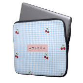 Personalisierter Retro-Blauer Gingham-Kirschen-Dru Laptopschutzhülle (Vorderseite Links)