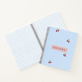 Personalisierter Retro-Blauer Gingham-Kirschen-Dru Notizblock (Innenseite)