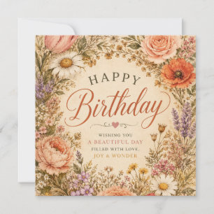Personalisierter Retro-Blumen-Geburtstag mit Blume Dankeskarte