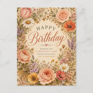 Personalisierter Retro-Blumen-Geburtstag mit Blume Feiertagspostkarte