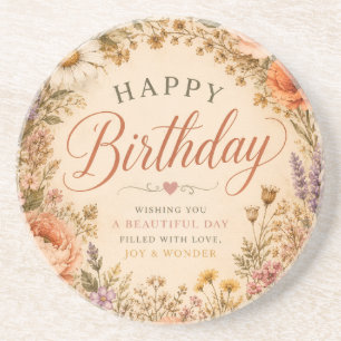Personalisierter Retro-Blumen-Geburtstag mit Blume Getränkeuntersetzer