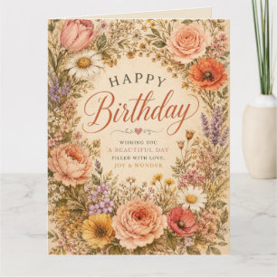 Personalisierter Retro-Blumen-Geburtstag mit Blume Karte