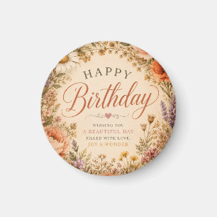 Personalisierter Retro-Blumen-Geburtstag mit Blume Magnet