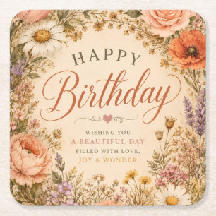 Personalisierter Retro-Blumen-Geburtstag mit Blume Rechteckiger Pappuntersetzer