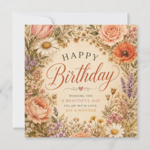 Personalisierter Retro-Blumen-Geburtstag mit Blume Save The Date