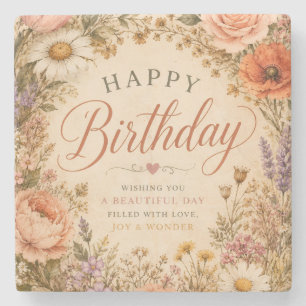 Personalisierter Retro-Blumen-Geburtstag mit Blume Steinuntersetzer