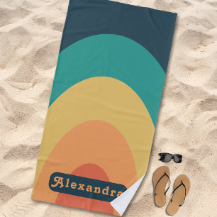 Personalisierter Retro-Bogen Groovy Orange Blau Strandtuch