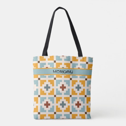Personalisierter Retro Geometric Tile Pattern Tote Tasche (Rückseite)
