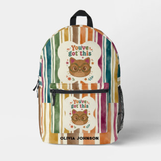 Personalisierter Retro-Gestreifter-Katzen-Rucksack Bedruckter Rucksack