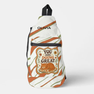 Personalisierter Retro-Gestreifter-Oranger-Katzen- Crossbody Bag