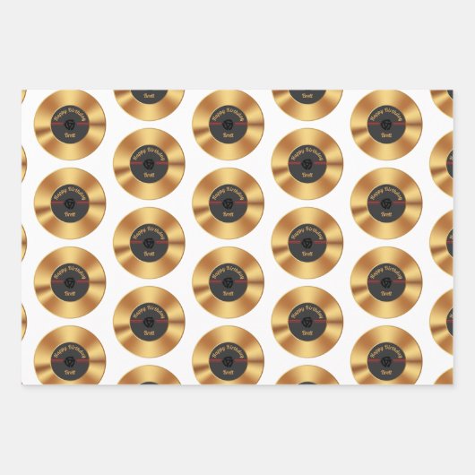 Personalisierter Retro-Gold-Vinyl-Record Geschenkpapier Set (Vorderseite)