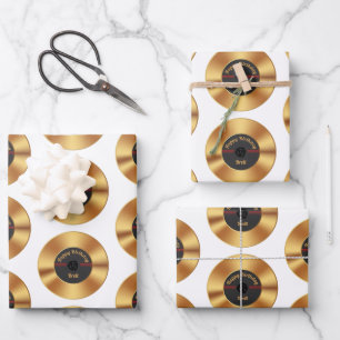 Personalisierter Retro-Gold-Vinyl-Record Geschenkpapier Set