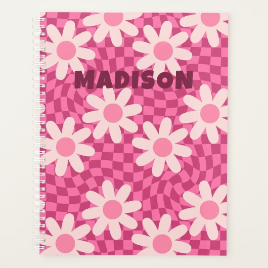 Personalisierter Retro-Groovy-Rosa-Gänseblümchen-H Planer (Vorderseite)