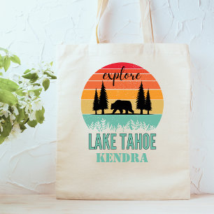 Personalisierter Retro Lake Tahoe California Bär Tragetasche