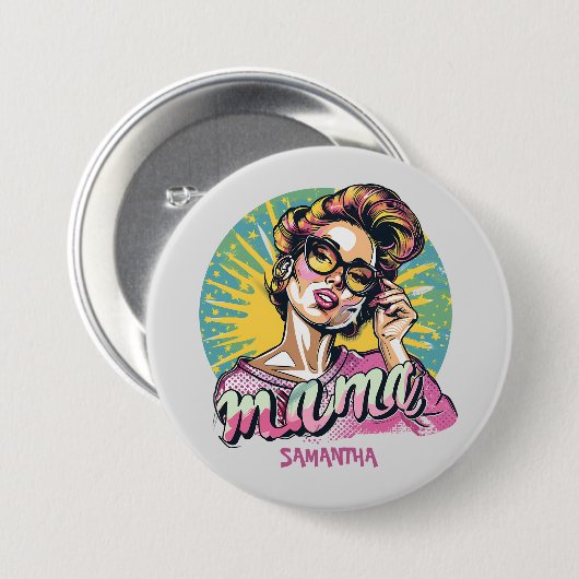 Personalisierter Retro-Mama-Pop-Art (16) Button (Vorne & Hinten)