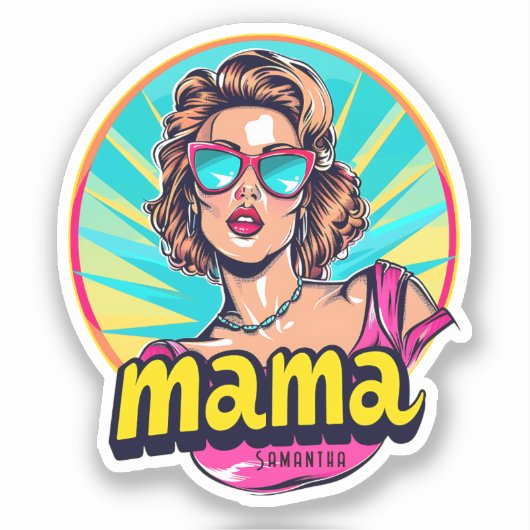 Personalisierter Retro Mama Pop Art. 3 Aufkleber (Vorderseite)