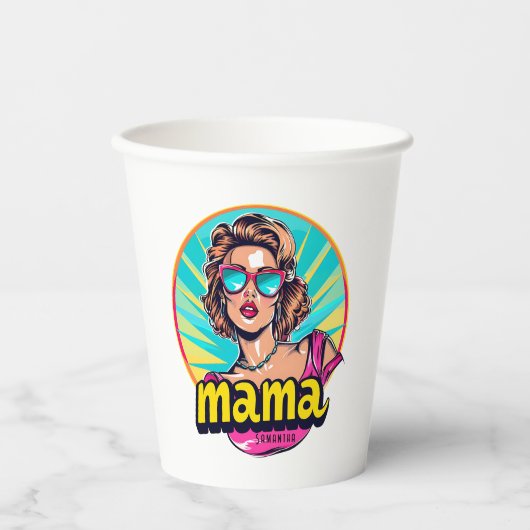 Personalisierter Retro Mama Pop Art. 3 Pappbecher (Vorderseite)