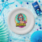 Personalisierter Retro Mama Pop Art. 3 Pappteller (Party)