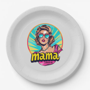 Personalisierter Retro Mama Pop Art. 3 Pappteller