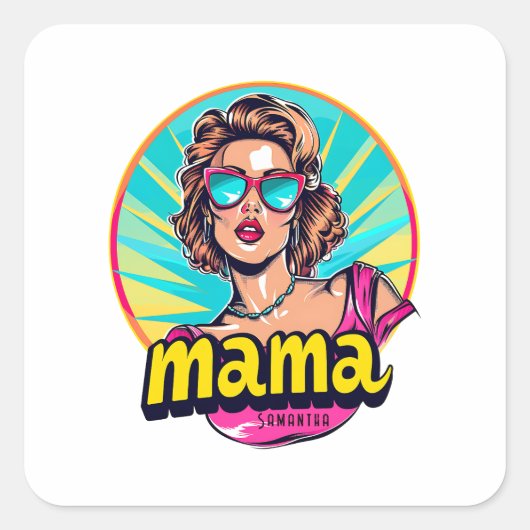 Personalisierter Retro Mama Pop Art. 3 Quadratischer Aufkleber (Vorderseite)