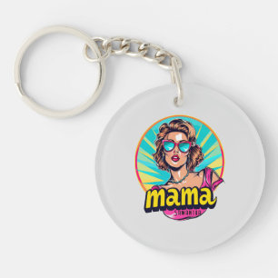 Personalisierter Retro Mama Pop Art. 3 Schlüsselanhänger