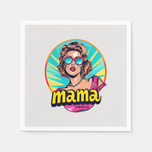 Personalisierter Retro Mama Pop Art. 3 Serviette
