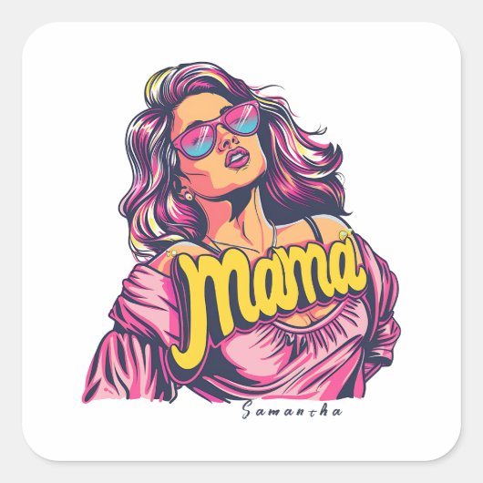 Personalisierter Retro-Mama-Pop Art. 6 Quadratischer Aufkleber (Vorderseite)