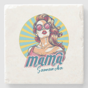 Personalisierter Retro-Mama-Pop-Art (9) Steinuntersetzer