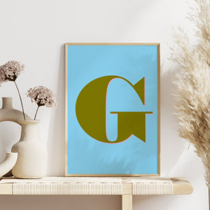 Personalisierter Retro-Mittelpunkt-Buchstabe Blau Poster