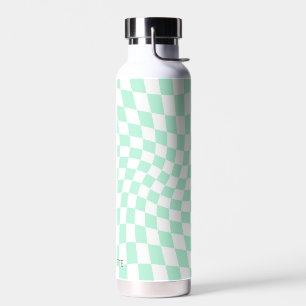 Personalisierter Retro-Pastell-Minze Wavy Checkere Trinkflasche