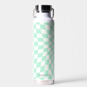 Personalisierter Retro-Pastell-Minze Wavy Checkere Trinkflasche (Vorne)