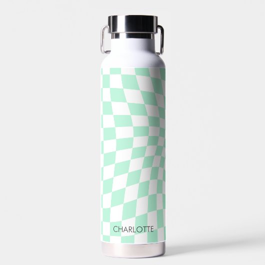 Personalisierter Retro-Pastell-Minze Wavy Checkere Trinkflasche (Vorne)