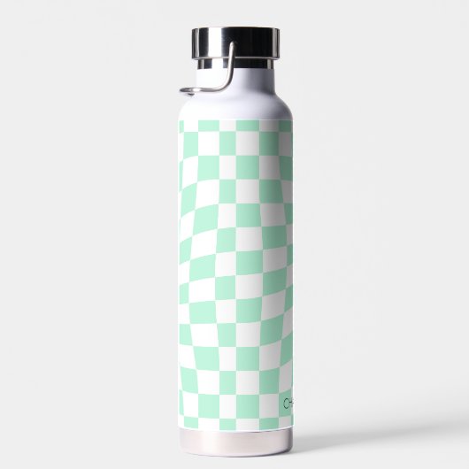 Personalisierter Retro-Pastell-Minze Wavy Checkere Trinkflasche (Rechts)
