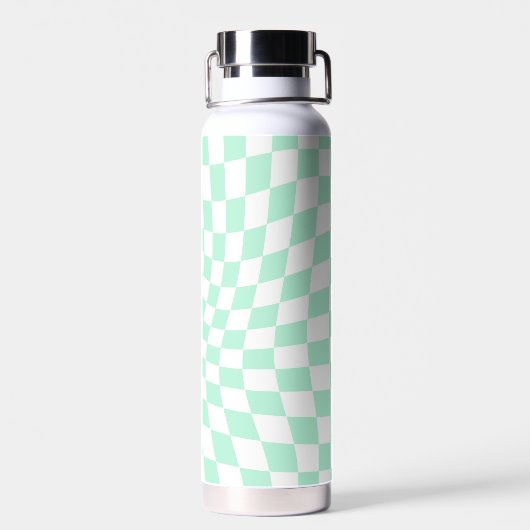 Personalisierter Retro-Pastell-Minze Wavy Checkere Trinkflasche (Rückseite)